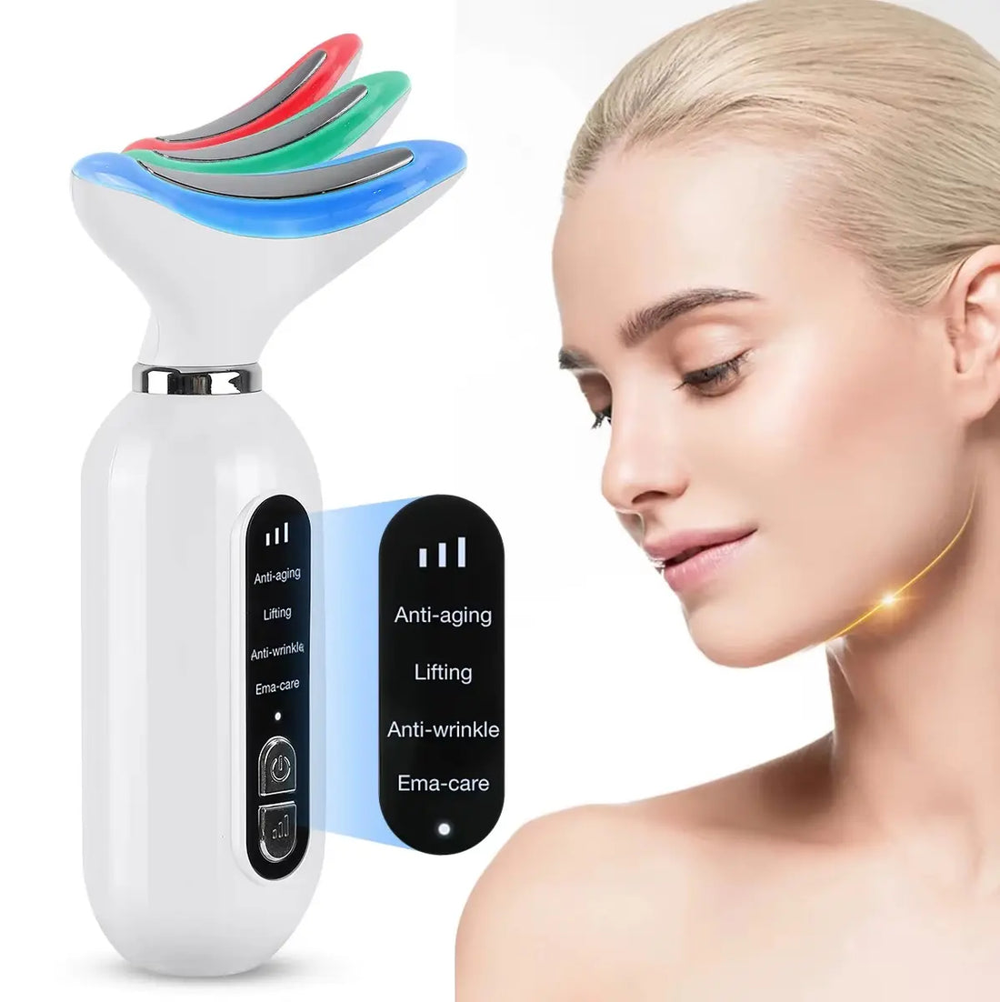 Masajeador Facial y Cuello Antiedad con Luz LED – Reafirmante, Lifting y Rejuvenecedor